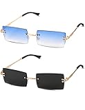 Kiiwah 2 Paar Rechteck Randlose Sonnenbrille, Retro Ultra-Small Frame Sonnenbrille, Quadratische...