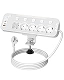 Tischsteckdose mit Schalter,PD 20W Schreibtisch Steckdosenleiste mit USB C, 6 Fach Mehrfachsteckdose...