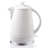 KVOTA Elektrischer Keramik Wasserkocher, Teekessel 1,8 L, 1500-1600W, Gesteppt-Design, weiß,...