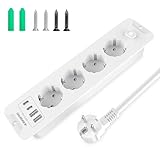 Tischsteckdose Steckdosenleiste mit 2 USB C, 4 Fach Einbausteckdose Tischplatte, 4000W 16A Steckdose...