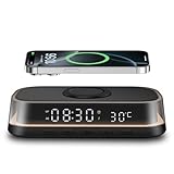 PDKUAI Nachttischlampe Wecker Digital mit Ladestation,15W kabelloses Schnell Ladegerät für...