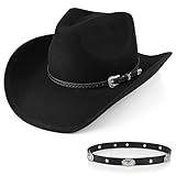 Closima 100% Wolle Herren Damen Western Cowboyhut Klassisch Schwarz Cowgirls Hüte Fedora Hut Filz...