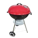 Runder BBQ Holzkohlegrill Kugelgrill Trolley BBQ mit Deckel und Chromrost Rußfänger Einstellbare...