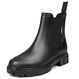 HAGOT Gummistiefel Damen, Chelsea Gummistiefel, Wasserdicht Winddicht, Schwarz, EU39