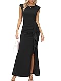 Missufe Rüsche Schlitz Meerjungfrau Bodycon Kleid Damen Maxi Abendkleider Flügelärmel Cocktail...