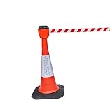 Einziehbares Absperrband mit Leitkegeln – 10 Meter rot-weißer Gurtaufsatz zur Verkehrs- und...