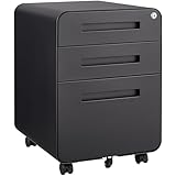 Tidyard Rollcontainer Aktenschrank, 3 Schubladen mobil höhenverstellbar unter Schreibtisch, Stahl...