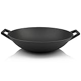 BBQ-Toro Gusseisen Wokpfanne Ø 35,5 cm | bereits eingebrannt | WOK mit flachem Boden | Gusspfanne...