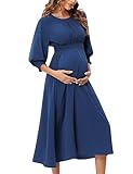 KOJOOIN Damen Umstandskleid Langarm Schwangerschafts Kleid für Schwangere mit Rundhalsausschnitt...