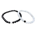 WORLD WIDE GEMS Lavastein und Mondstein, 6 mm, rund, glatte Perlen, lange Distanz, Paare, Liebe,...