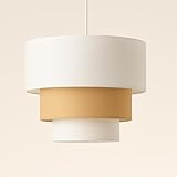 Alpinaluz Hängelampe aus Stoff, weiß und beige, drei Ebenen, Ø38 cm, Lampenschirm aus Stoff mit...