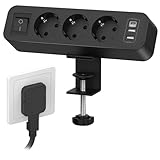 Tischsteckdose mit USB C, 3 Fach Mehrfachsteckdose Flachstecker mit Schalter, Steckdosenleiste...