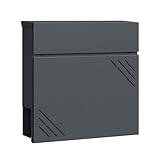 Wiltec Briefkasten Anthrazit V63 aus Stahl 37 x 11 x 37 cm, Wandbriefkasten mit Zeitungsfach und...