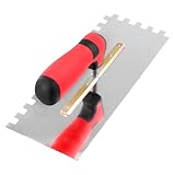 QWORK® Edelstahl Zahnglättekelle - Zahnung 10x10 mm - 280x107 mm Glättekellen mit Softgriff