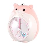 NUOBESTY Multifunktionaler Cartoon Hamster Nachttischwecker mit Nachtlicht Leise Kinderuhr Rosa...
