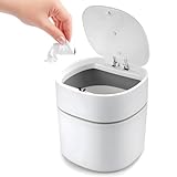 Kompakter Mini-Mülleimer mit Druckdeckel, 1,5 l weißer Abfallkorb, ideal für Büro, Auto und...