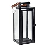 Dekovita 30cm Laterne in Schwarz - Gartenlaterne mit Glas-Scheiben und Kunstleder-Henkel - Metall...