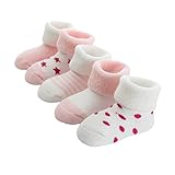 FedMois 5er Pack Baby Wintersocken dicke Thermosocken Baumwolle Gefüttert, Rosa, 0-6 Monate