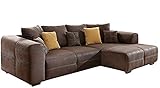 Cavadore Ecksofa Mavericco / Polster Eck-Couch mit Kissen in Antik-Leder-Optik und Holzfüßen /...