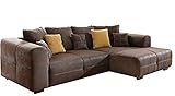 Cavadore Ecksofa Mavericco / Polster Eck-Couch mit Kissen in Antik-Leder-Optik und Holzfüßen /...