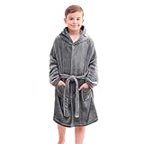 Piefry Weicher Bademantel mit Kapuze für Junge Fleece Morgenmantel Nachtwäsche Kinder (Graue,...