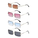 EUPSIIU 4 Paar Retro Sonnenbrille Randlose Mode Rechteck Sunglasses für Damen Herren Ultra-Small...