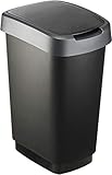 Rotho Twist Mülleimer 25l mit Deckel, Kunststoff (PP) BPA-frei, schwarz/silber, 25l (33.3 x 25.2 x...