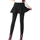 Hosenrock Damen Winter Lang Schwarz | Schwarze Hose Damen Stretch High Waist | Thermo Leggings...