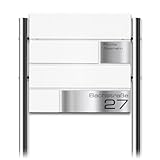 Metzler Standbriefkasten Modell G in Verkehrsweiß mit Edelstahl-Namensschild & Ständer -...