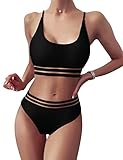 TOMEEK Damen Bikini Set mit Mesh Zweiteilig Badeanzug Push up Gepolstert High Cut Sport Bademode...