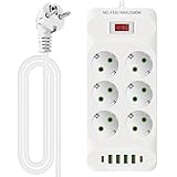 Steckdosenleiste Einzeln Schaltbar, 12-in-1, 6-Fach Mehrfachsteckdose mit 4 USB-A und 2 USB C,...