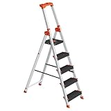 SONGMICS Leiter mit 5 Stufen, Aluleiter, 12 cm breite Stufen mit Riffelung, Anti-Rutsch-Füße, mit...