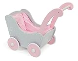 Holzpuppenwagen für Baby-Puppen bis 54 cm, Puppenwagen aus Holz, Schiebehöhe 43 cm