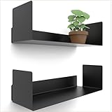 UNITURE® - 2er Set - Modernes Wandregal Schwarz - 2x42 cm Bücherregal schwebend, Bilderleiste...