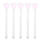 TOGEVAL 5 Stück Teiliges Transparente Glas Cocktail Rührstäbchen mit Herzmotiv Wiederverwendbar...