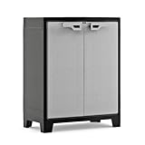 Keter Titan Kunststoffschrank, niedrig, grau, 80 x 44 x 100 cm, inkl. 2 Einlegeböden mit je 30kg...