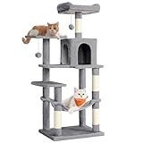 Feandrea Kratzbaum, 143 cm hoch, Katzenbaum, mehrstöckiges Katzenhaus, mit 4 Kratzsäulen, 2...