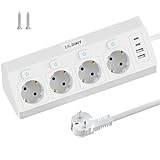 Steckdosenleiste mit 2 USB C und 2 USB A, 4 Fach Ecksteckdose Einzeln Schaltbar Mehrfachsteckdose...