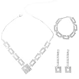 LjFrexia Glitter Brautschmuck Set, Quadratische Strass-Halskette, Ohrring und Armband, Silber Strass...