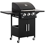 Outsunny Gasgrill BBQ mit 3 Brennern je 2,9 kw mobiler Grillwagen mit 4 Rädern 2 Grillnetze...