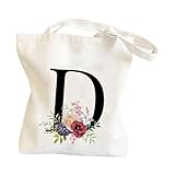 Schultertasche für Damen und Herren, mit Blumenmuster und Buchstaben, aus Segeltuch, zum Einkaufen...