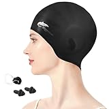 Flintronic Silikon Badekappe Ohrenschutz, Erwachsene Unisex Schwimmkappe für lange Haar,...