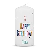 GRAVURZEILE Bedruckte Kleine Kerze - Geburtstagskerze Happy Birthday - Personalisiert mit Name &...