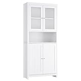 FOREHILL 190cm Hochschrank, Vitrinenschrank mit 4 Türen, Küchenschrank, Bücherschrank für Küche...