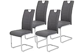 Hela Tische, 4er Set Schwingstuhl Küchenstuhl Ruby, Kunstleder Grau, Griffmulde, Metallgestell +...