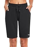 BALEAF Damen Bermuda Shorts Baumwolle Sweatbermudas Sweathose Knielang Hose Sommerhose kurz...