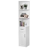 Nisorpa Bücherregal Hoch Eckregal, Badezimmerschrank mit Schublade und Türen, Holz Bücherregale...
