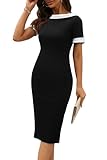 HOMEYEE Damen Elegant Kurzarm U-Boot-Ausschnitt Farbblock Bodycon Cocktail Bleistiftkleid...