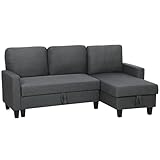 HOMCOM 3-Sitzer Schlafsofa mit umwandelbarer Chaise Longue, Ecksofa mit Stauraum, abnehmbare Kissen...