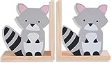 Nacnic Satz von Zwei hölzernen waschbär buchstützen | rutschfeste buchstützen für bücherregale...